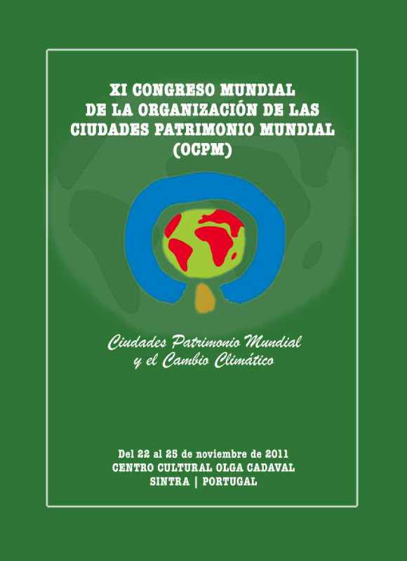 Cartel de congreso "Ciudades del Patrimonio Mundial y Cambio Climático". 