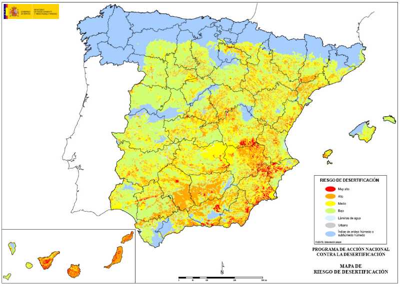 Mapa de riesgo de desertificacion. FUENTE: magrama.gob.es
