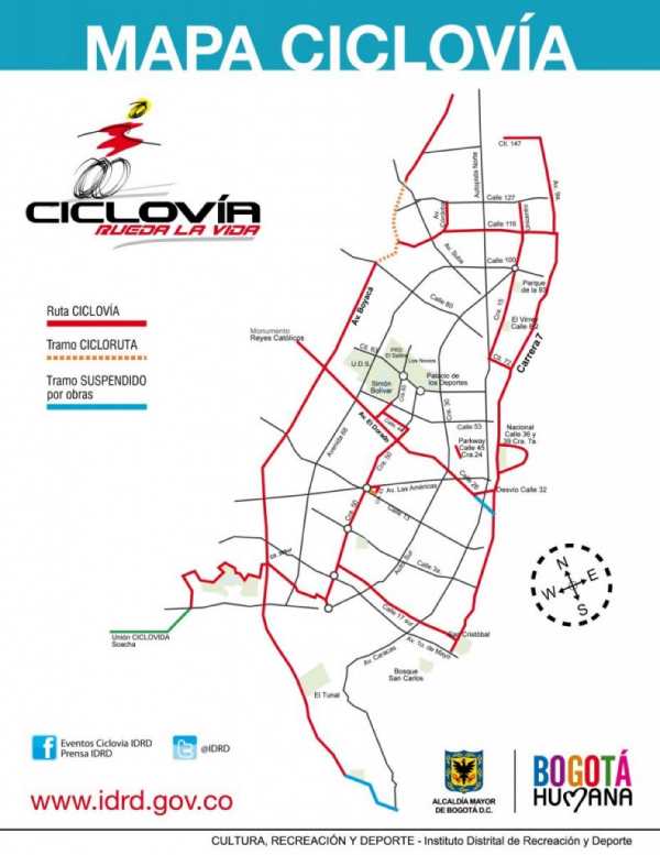 Mapa de la Ciclovía. Fuente: idrd.gov.co