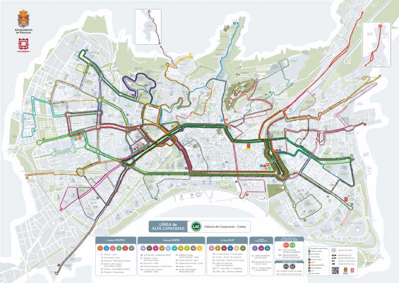 Plano de las nuevas líneas de autobuses que discurrirán por la ciudad. Fuente: www.movilidadgranada.com